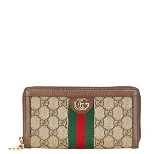 Gucci GG Supreme Sherry Ophidia Zip Long Wallet Beige Brown